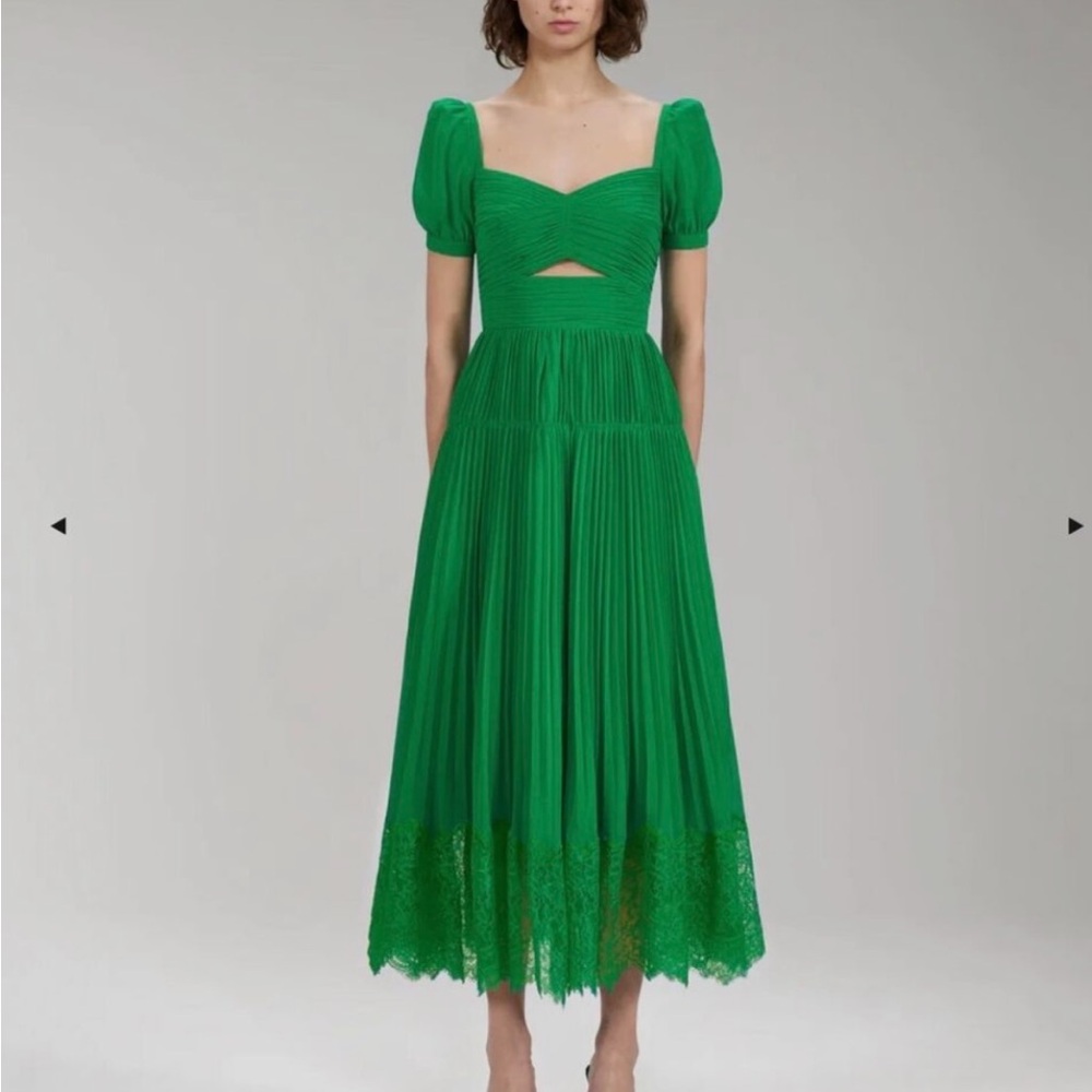 Green Cut Out Pleated Midi Dress